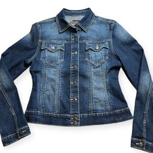 YUKA JEANS Women's Blue Denim Button Up Trucker Jacket Size Large